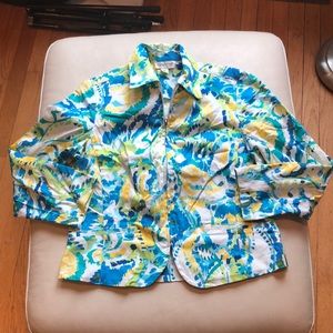 Coldwater Creek abstract blue/yellow/white jacket